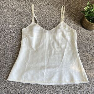 Vintage Y2K Lorraine fairy coquette satin cami top S Ivory Lace Trim Embroidered